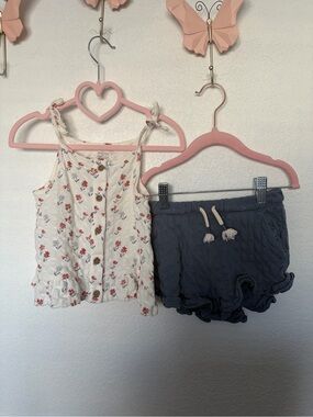 Floral Button Front Tank & Navy Ruffle Shorts Set